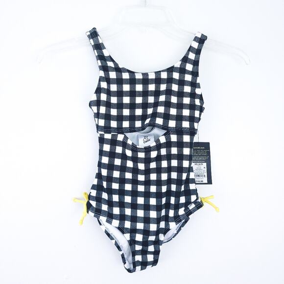 NEW Art Class One Piece Bathing Suit XS (4/5) Girls Black White Gingham, Yellow - Picture 5 of 6